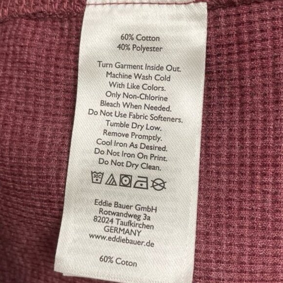 Eddie Bauer Waffle Knit Jacket Men's XL Burgundy Full Zip Hooded Cotton Blend - Picture 4 of 4